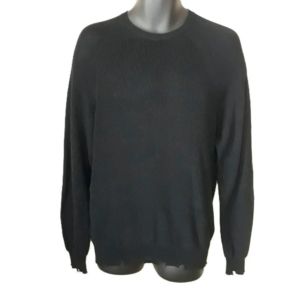 Men's Sweater Distressed Lightweight Crew Neck Cotton Streetwear Grunge